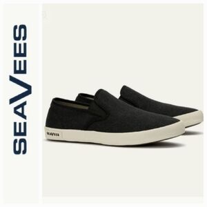 SEAVEES BAJA SLIP-ON SHOES SNEAKERS LINEN BLACK 8 / 8.5